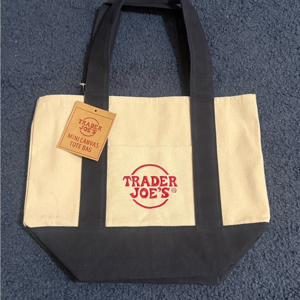Trader Joe's Cream and Black Canvas Tote with Red Logo